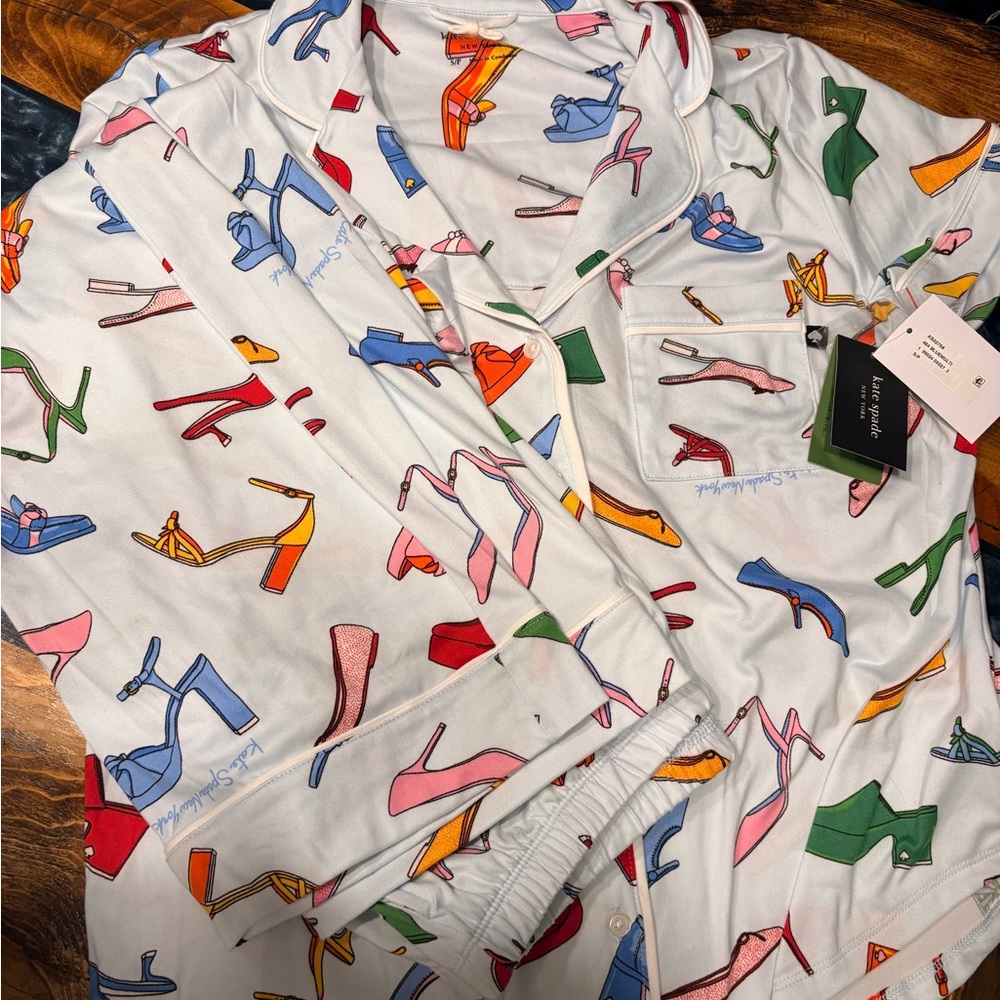 Kate Spade Multicolor Shoe Print Pajama Top